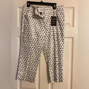 Womens Zac & Rachel Crop Pants Size 12 White with Gray Hearts NWT